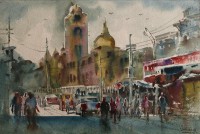 Farrukh Naseem, 15 x 22 Inch, Watercolor on Paper, Cityscape Painting,AC-FN-058